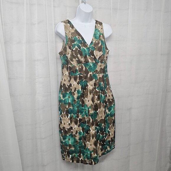 Axcess Liz Claiborne Brown Green Floral Dress Sleeveless Boho Retro M - Picture 4 of 13